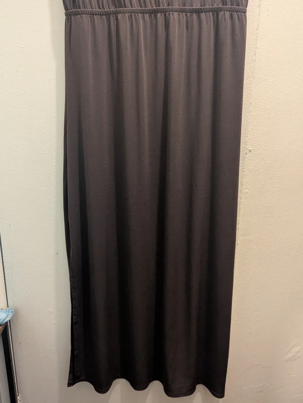 CHICO'S Francine Split Slv Maxi DRESS SOLID ROCKLEDGE BROWN- 1 (M/8)